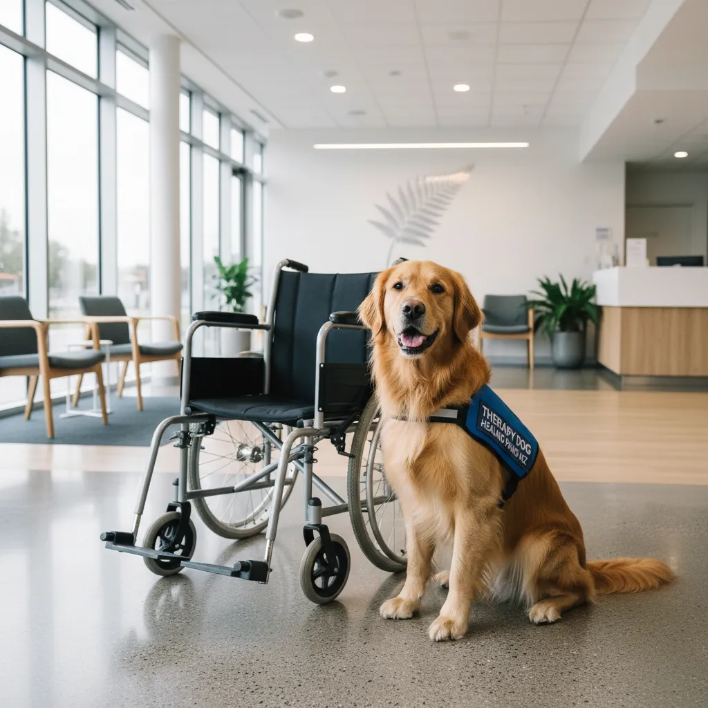 Therapy dog in a New Zealand medical facility