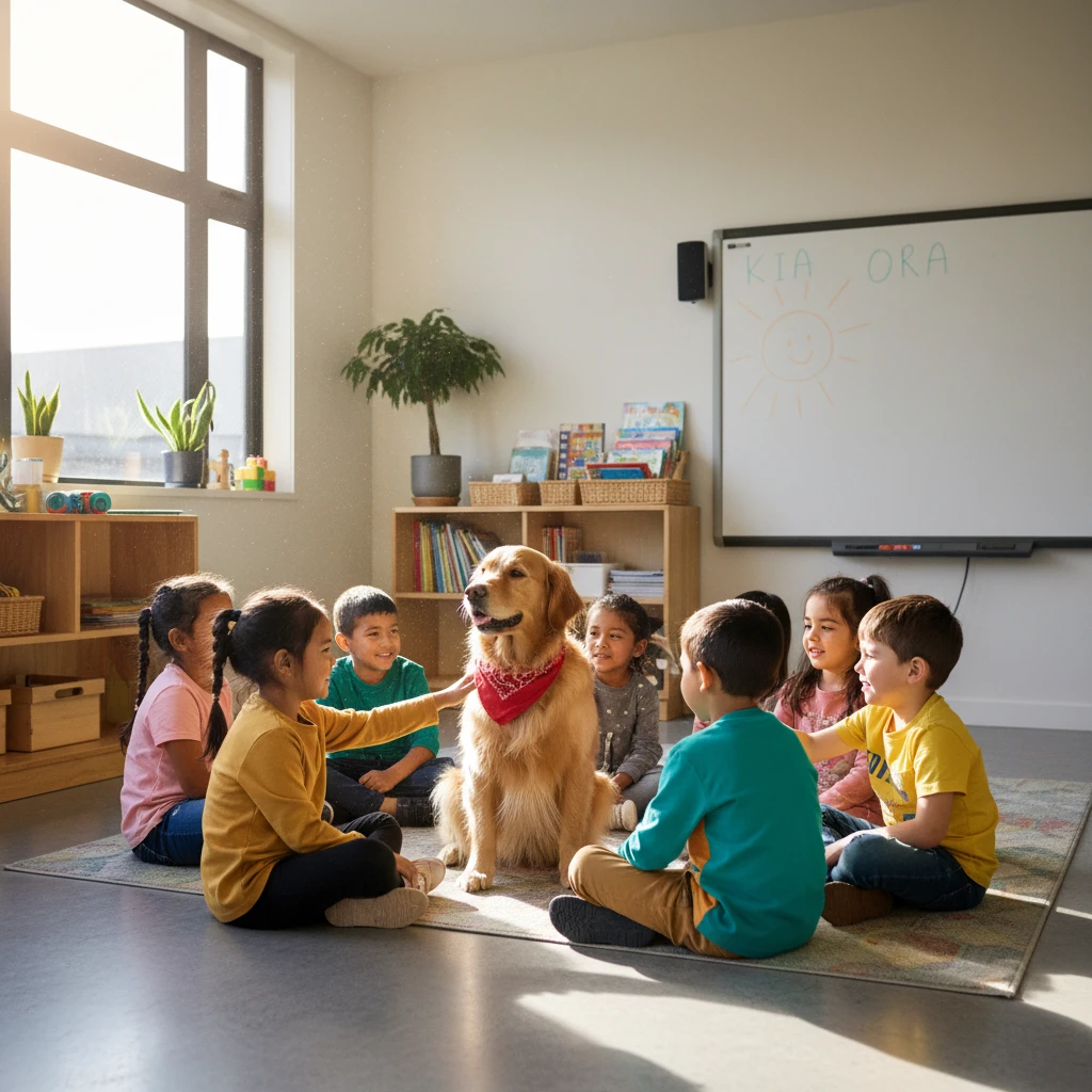 Back to school anxiety support dog in a NZ classroom