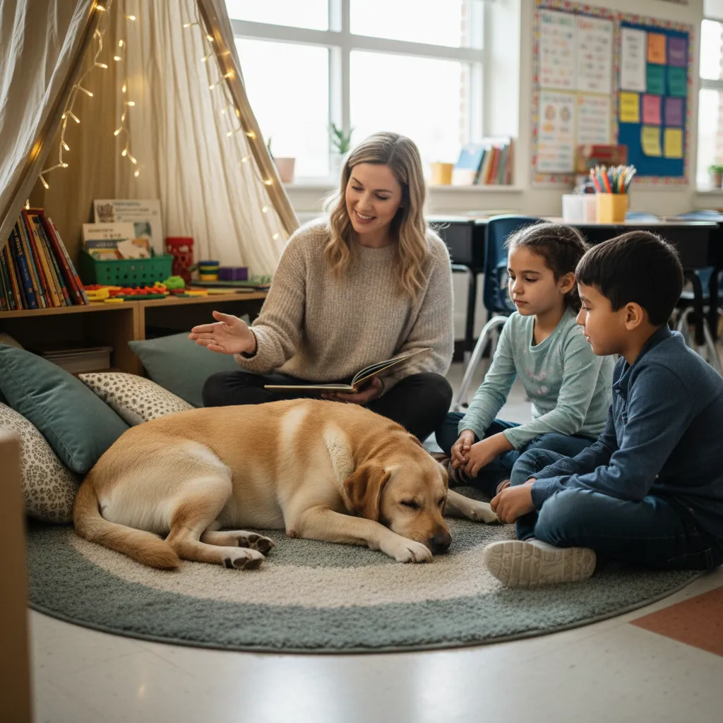 Therapy dog facilitating a calm classroom environment