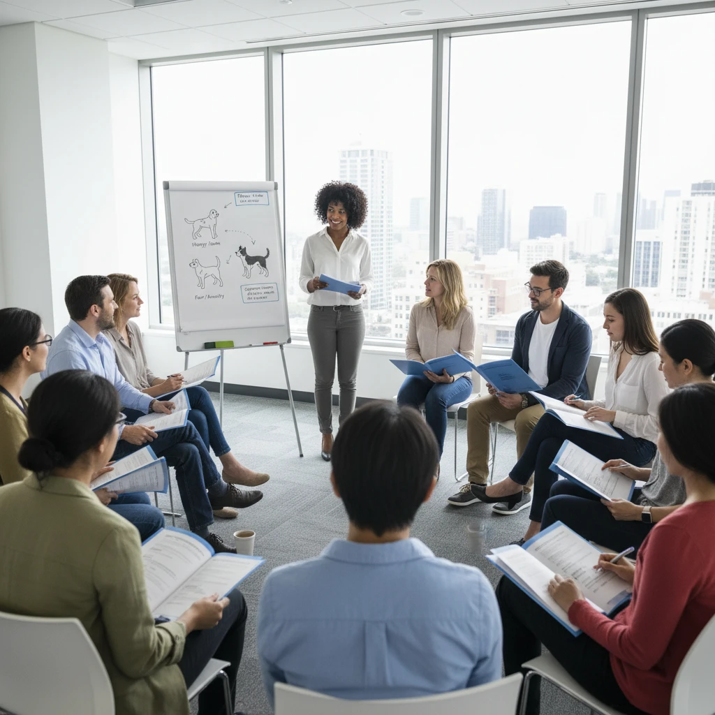 Teachers attending a canine assisted learning workshop